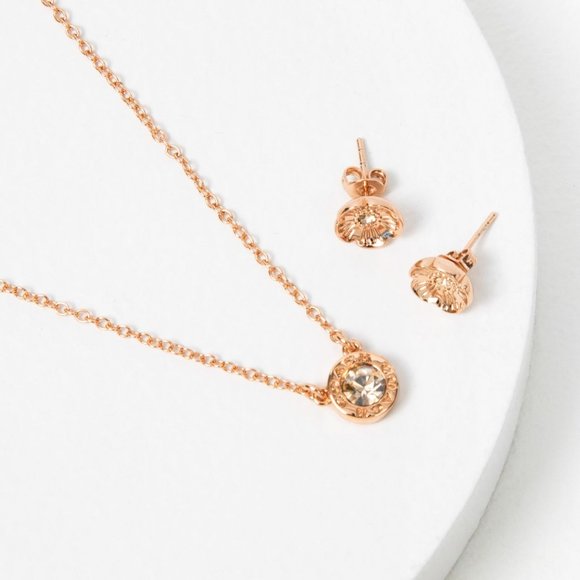 Coach L Tea Rose Gold Earrings Necklace 